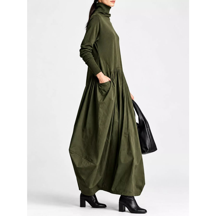 Turtleneck Long-Sleeve Maxi Dress Green / S Apparel and Accessories