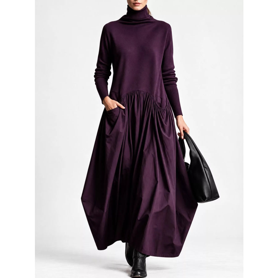 Turtleneck Long-Sleeve Maxi Dress Purple / S Apparel and Accessories