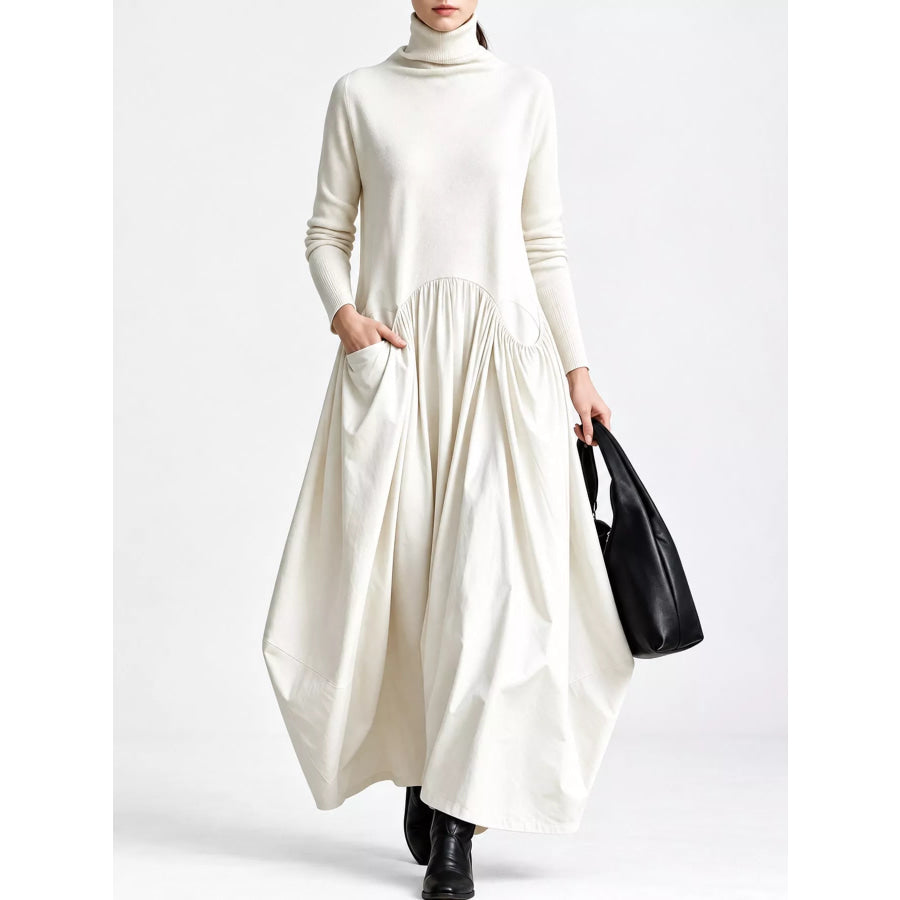 Turtleneck Long-Sleeve Maxi Dress White / S Apparel and Accessories