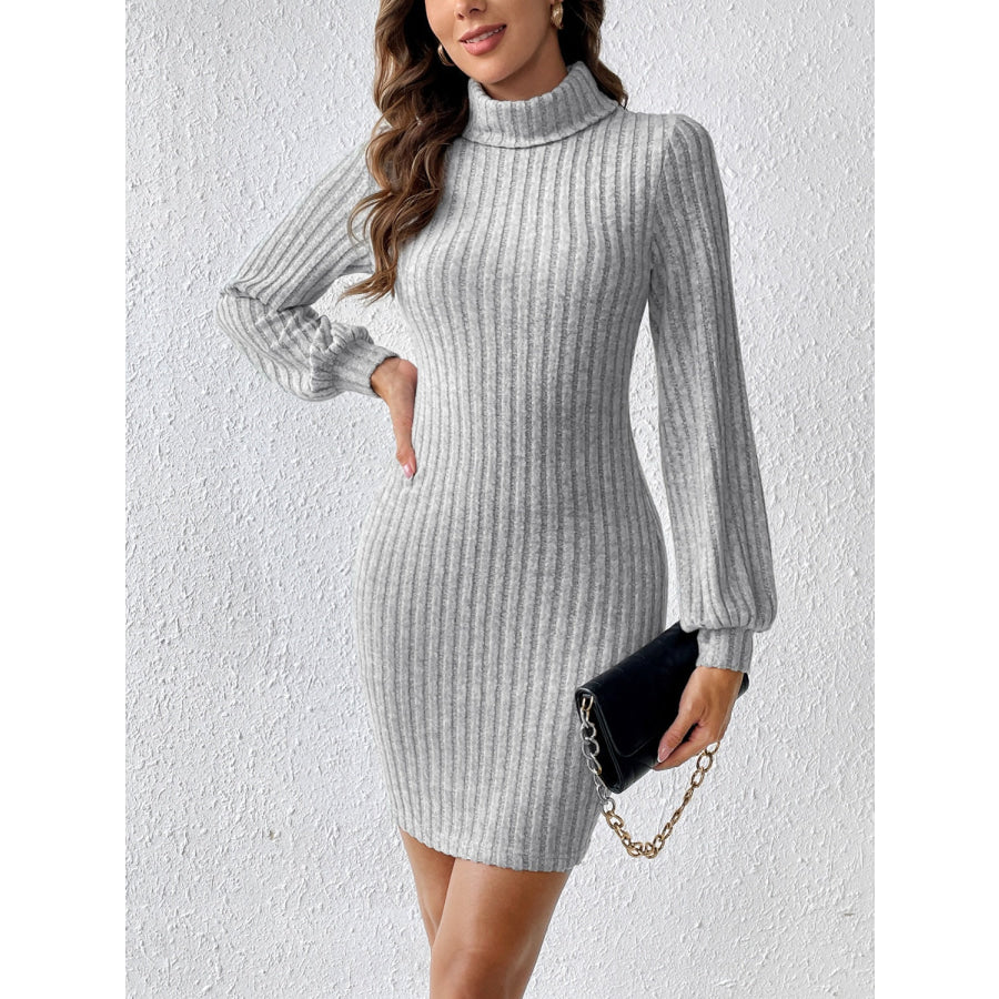 Turtleneck Long Sleeve Mini Dress Light Gray / S Apparel and Accessories