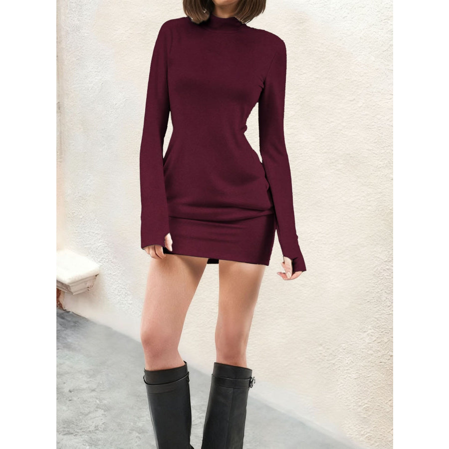 Turtleneck Long Sleeve Mini Dress with Pockets Apparel and Accessories