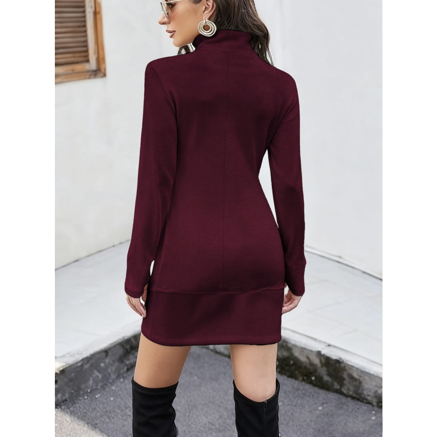 Turtleneck Long Sleeve Mini Dress with Pockets Apparel and Accessories
