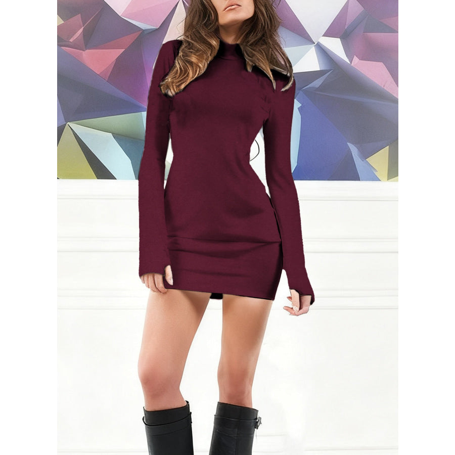 Turtleneck Long Sleeve Mini Dress with Pockets Apparel and Accessories