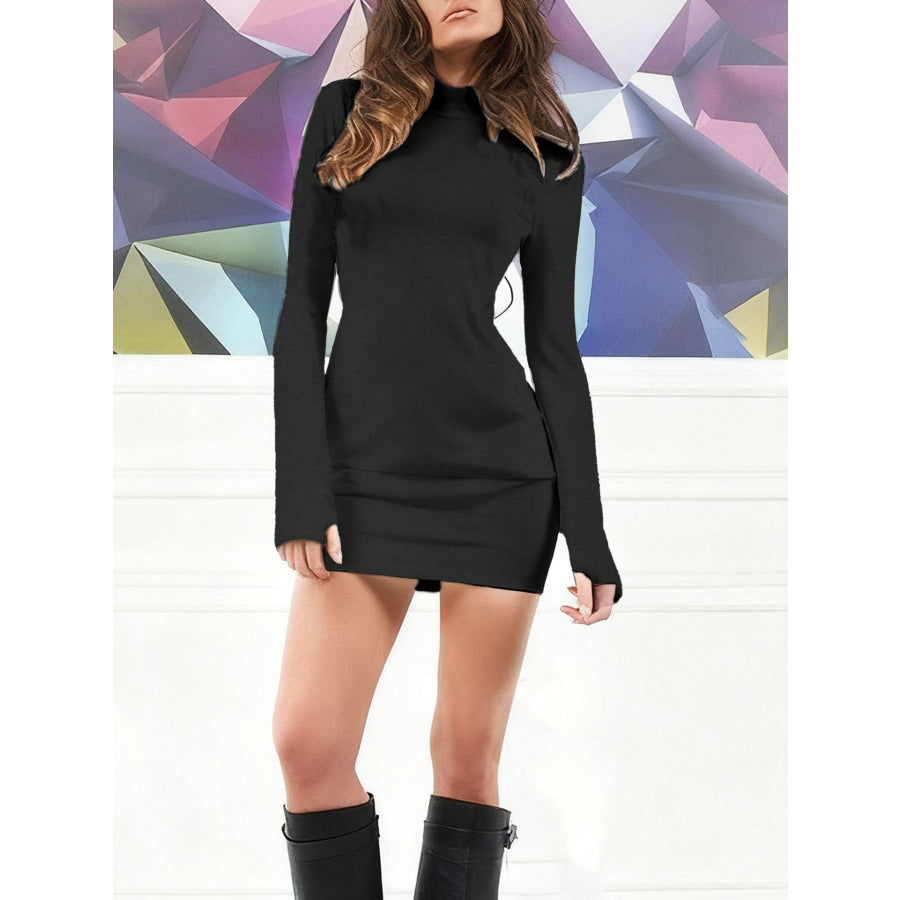 Turtleneck Long Sleeve Mini Dress with Pockets Apparel and Accessories