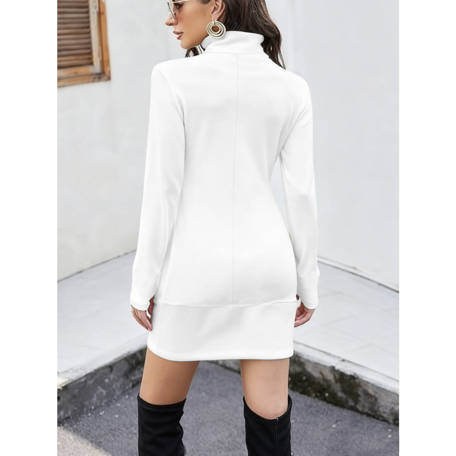 Turtleneck Long Sleeve Mini Dress with Pockets Apparel and Accessories