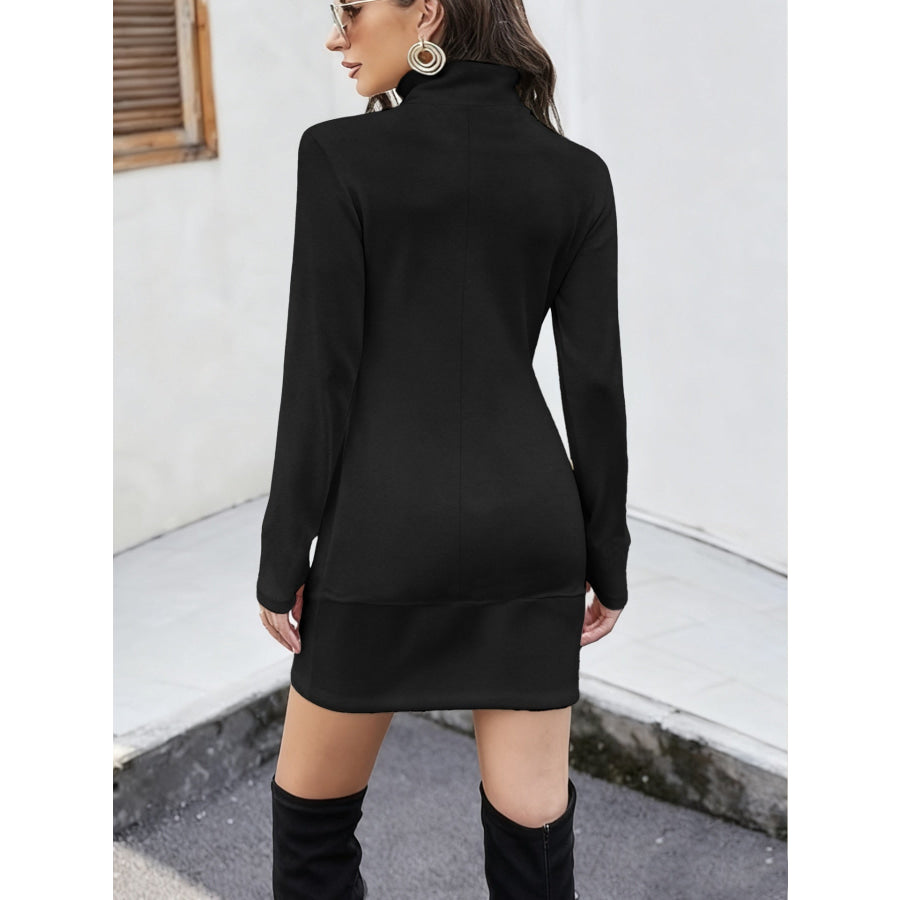 Turtleneck Long Sleeve Mini Dress with Pockets Apparel and Accessories