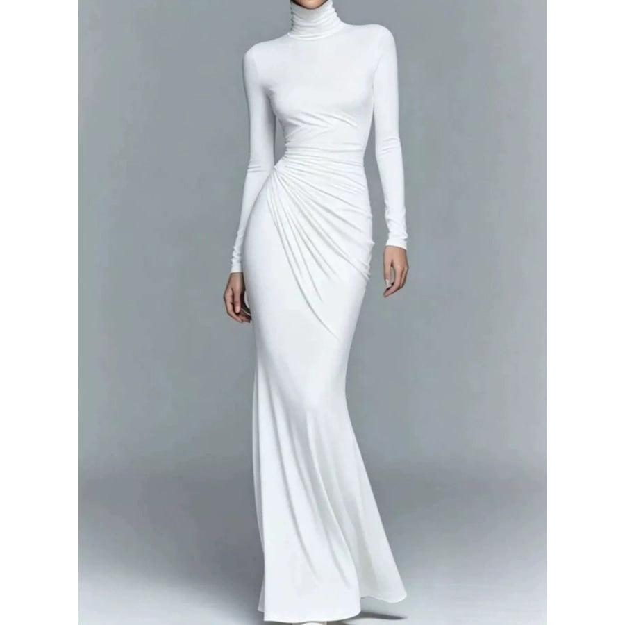 Turtleneck Long-Sleeve Ruched Maxi Dress Apparel and Accessories