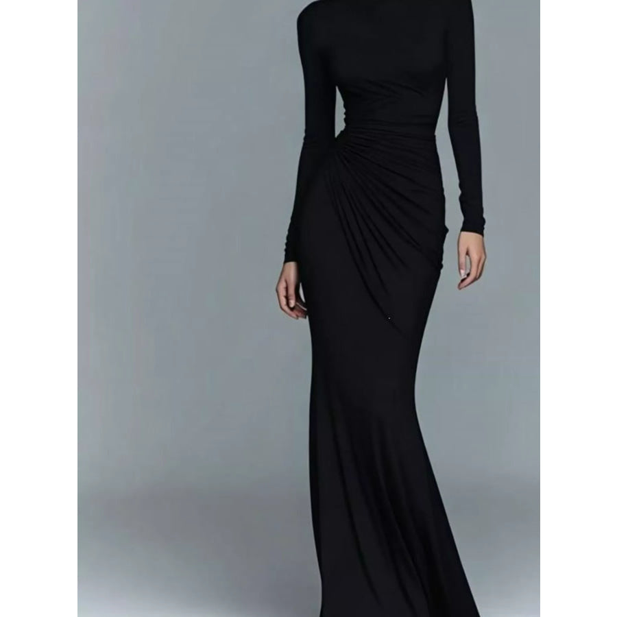 Turtleneck Long-Sleeve Ruched Maxi Dress Apparel and Accessories
