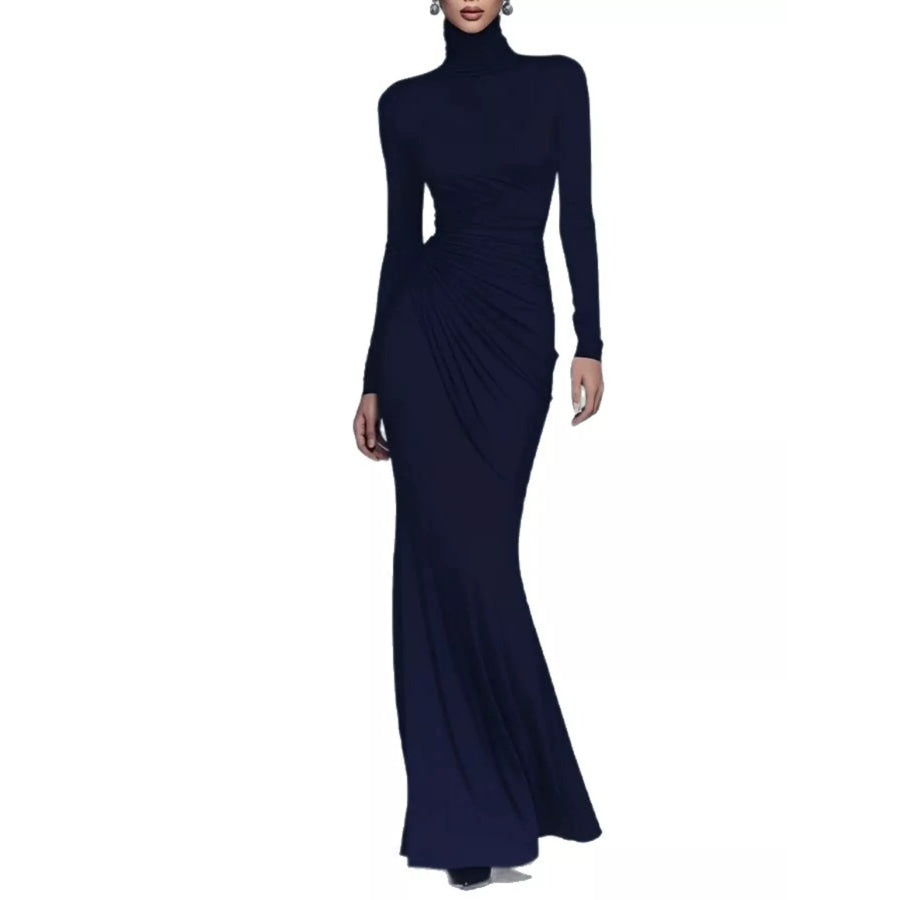 Turtleneck Long-Sleeve Ruched Maxi Dress Apparel and Accessories