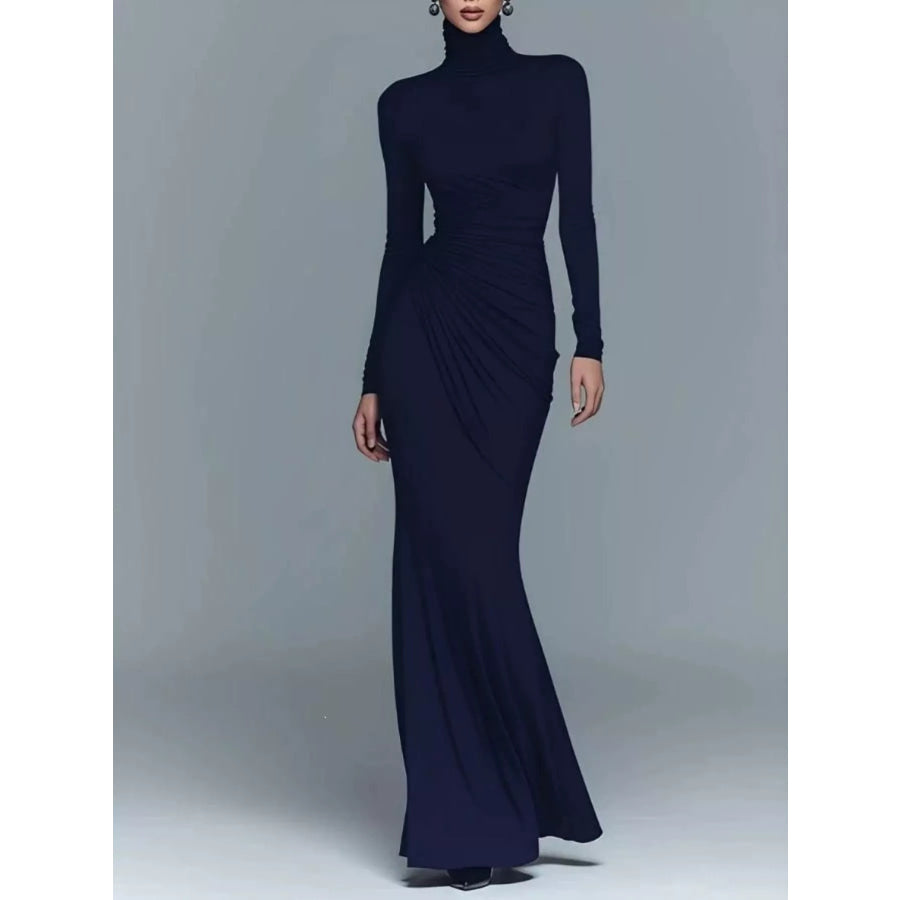 Turtleneck Long-Sleeve Ruched Maxi Dress Apparel and Accessories