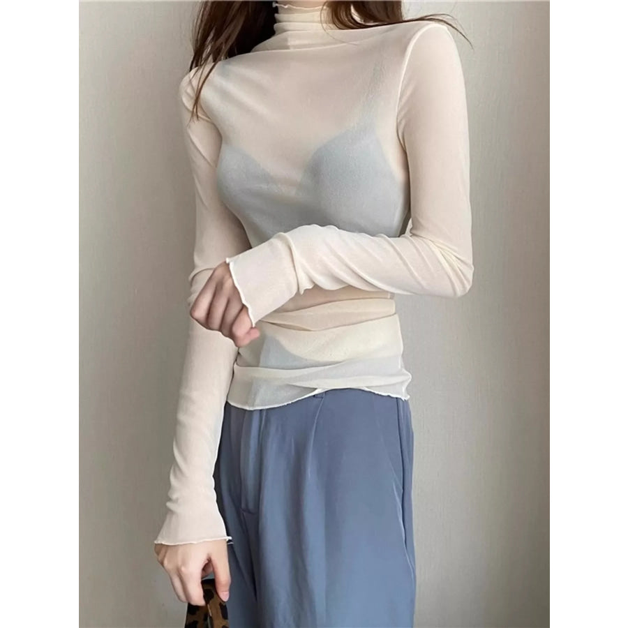 Turtleneck Long Sleeve Slim Fit T-Shirt Apricot / One Size Apparel and Accessories