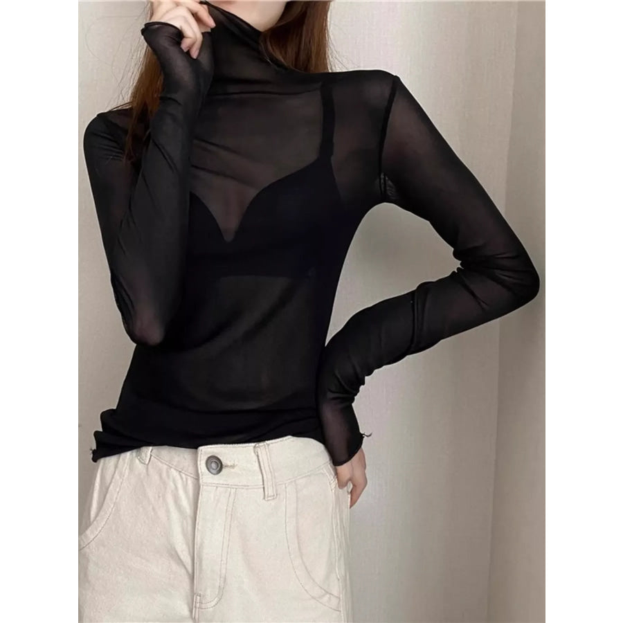 Turtleneck Long Sleeve Slim Fit T-Shirt Black / One Size Apparel and Accessories