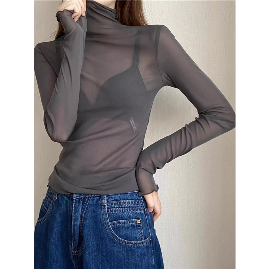 Turtleneck Long Sleeve Slim Fit T-Shirt Gray / One Size Apparel and Accessories