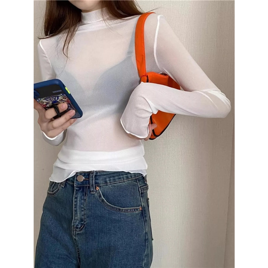 Turtleneck Long Sleeve Slim Fit T-Shirt White / One Size Apparel and Accessories