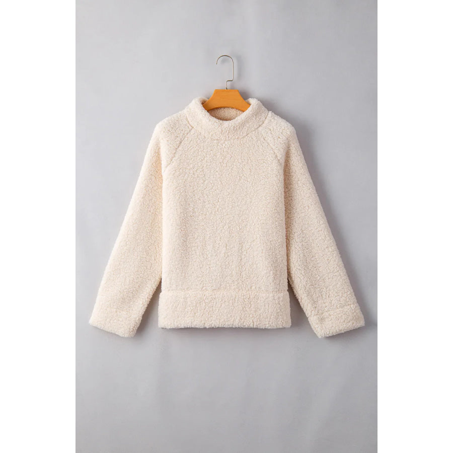 Turtleneck Long Sleeve Slit Fleece Sweatshirt Apparel and Accessories