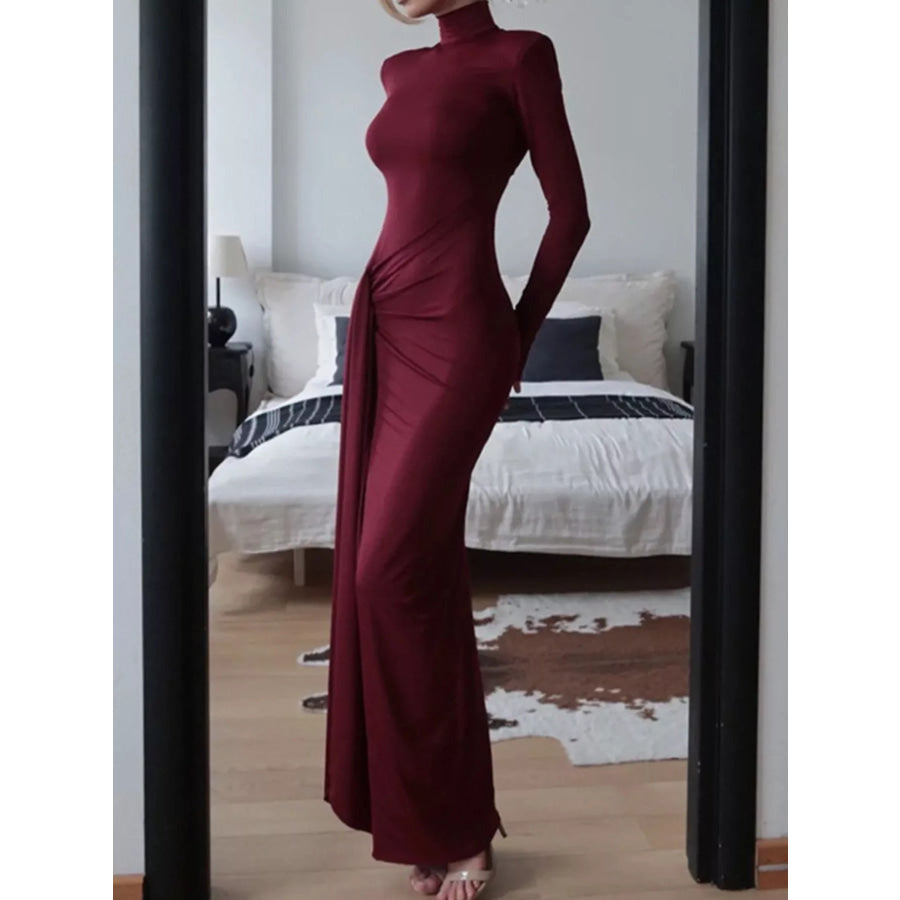 Turtleneck Long Sleeve Slit Maxi Dress Apparel and Accessories