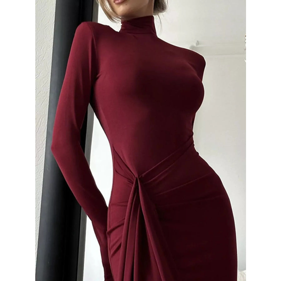Turtleneck Long Sleeve Slit Maxi Dress Apparel and Accessories