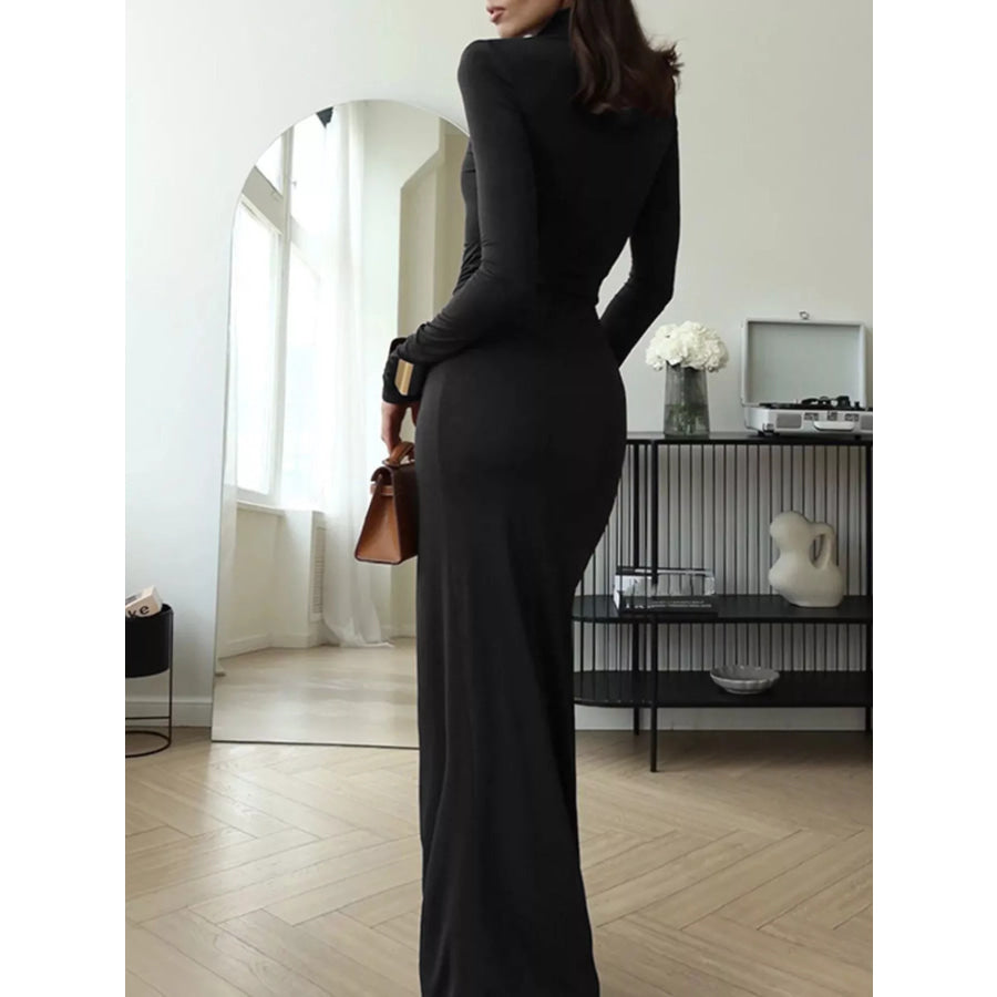 Turtleneck Long Sleeve Slit Maxi Dress Apparel and Accessories