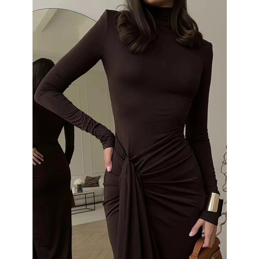 Turtleneck Long Sleeve Slit Maxi Dress Apparel and Accessories