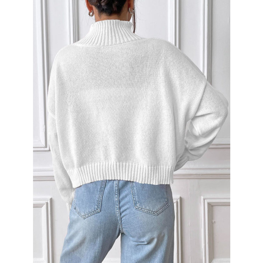 Turtleneck Long Sleeve Sweater White / S Apparel and Accessories