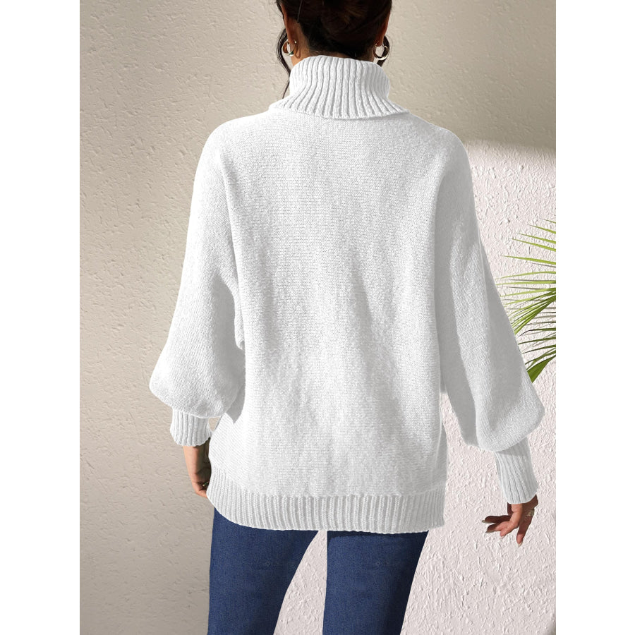 Turtleneck Long Sleeve Sweater White / S Apparel and Accessories