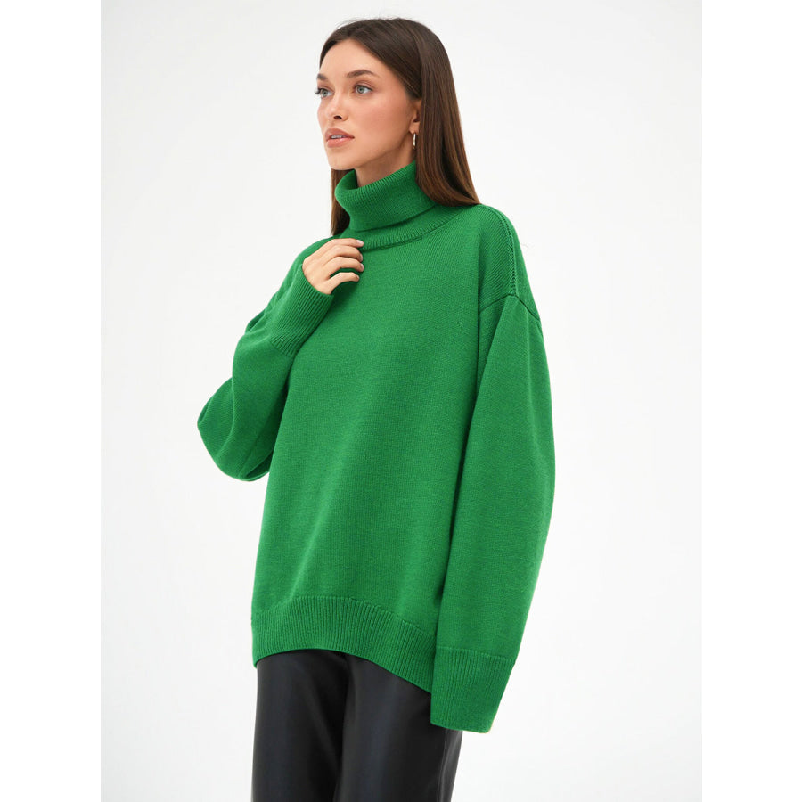 Turtleneck Long Sleeve Sweater Green / S Apparel and Accessories