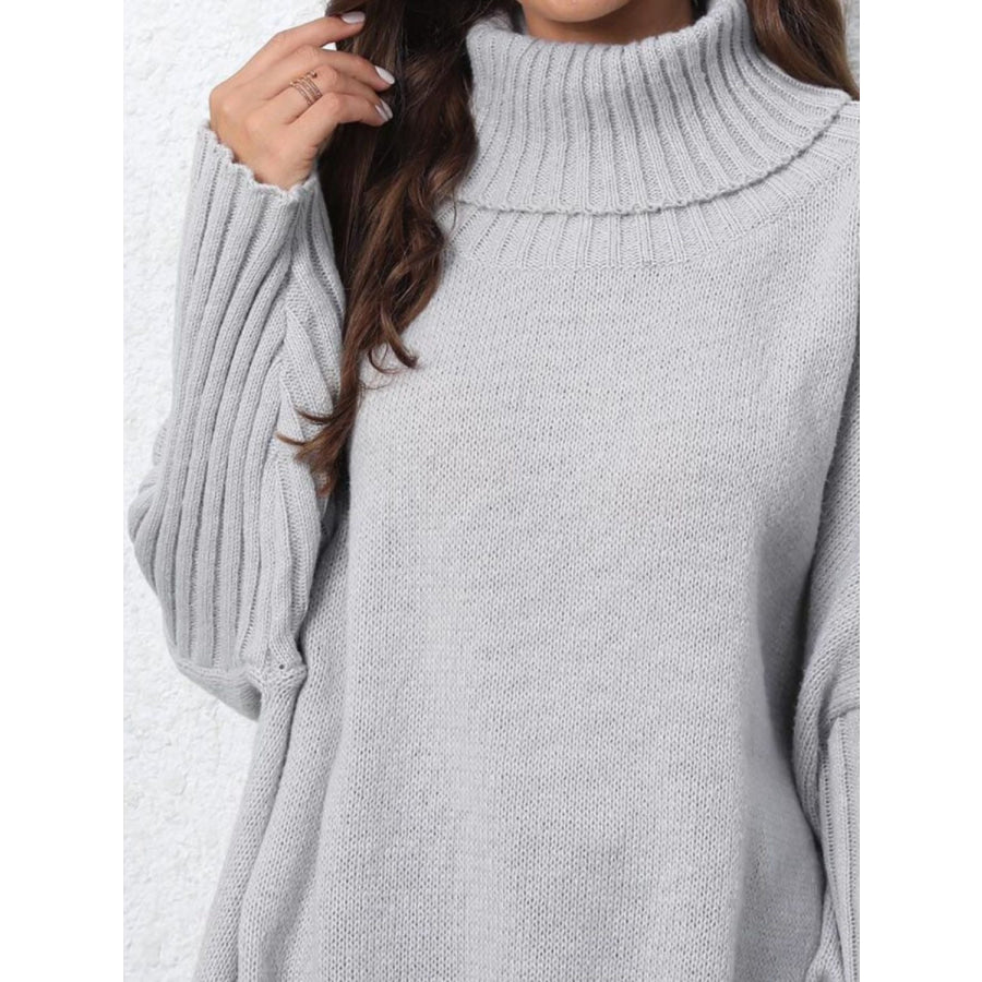 Turtleneck Long Sleeve Sweater Light Gray / One Size Apparel and Accessories