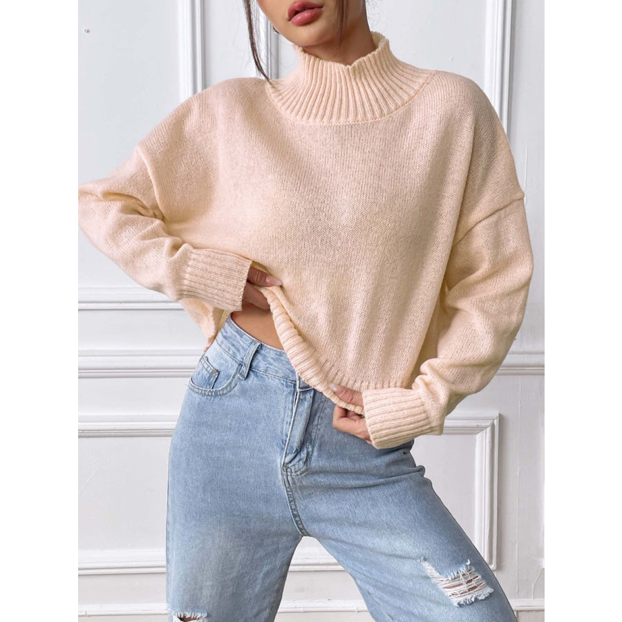 Turtleneck Long Sleeve Sweater Apricot / S Apparel and Accessories