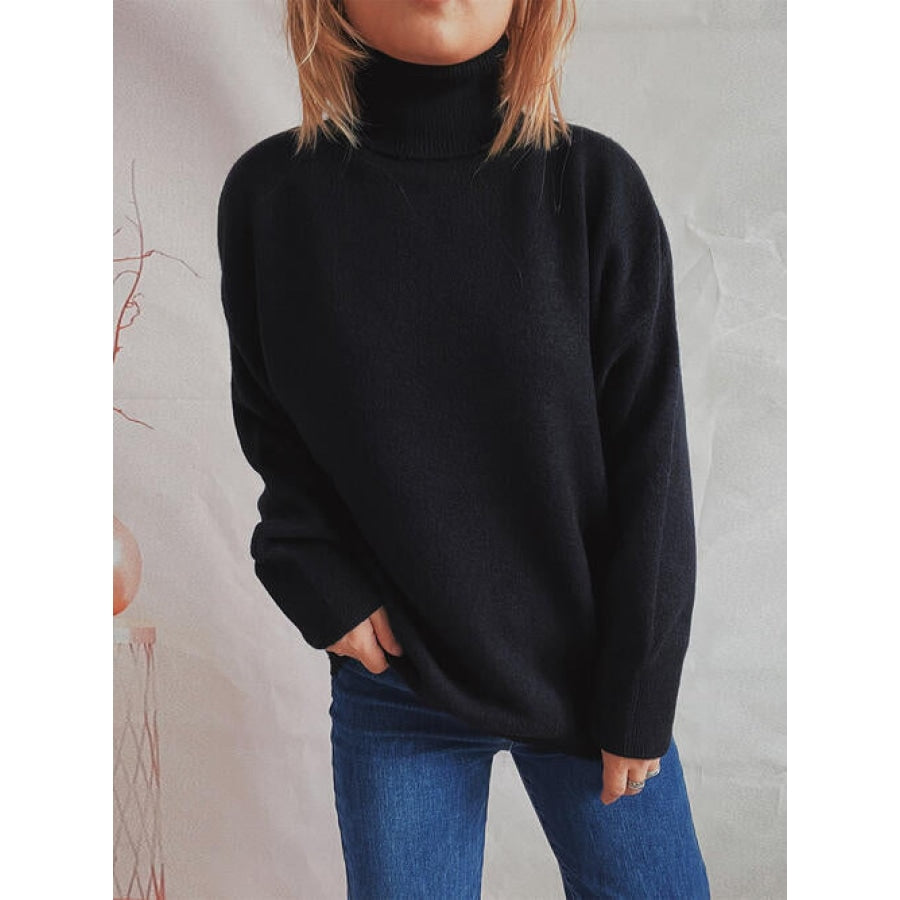 Turtleneck Long Sleeve Sweater Black / One Size Clothing