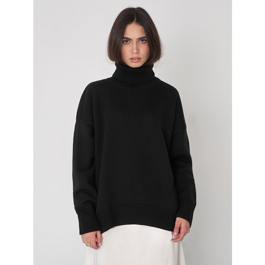 Turtleneck Long Sleeve Sweater Black / S Apparel and Accessories