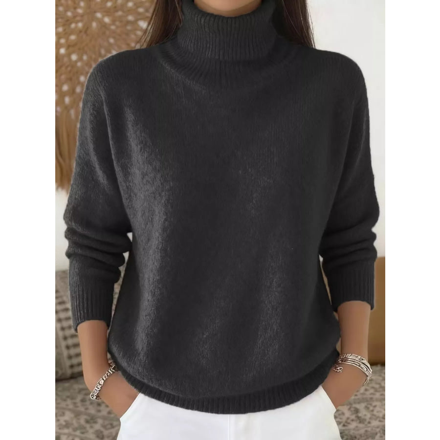 Turtleneck Long Sleeve Sweater Black / S Apparel and Accessories