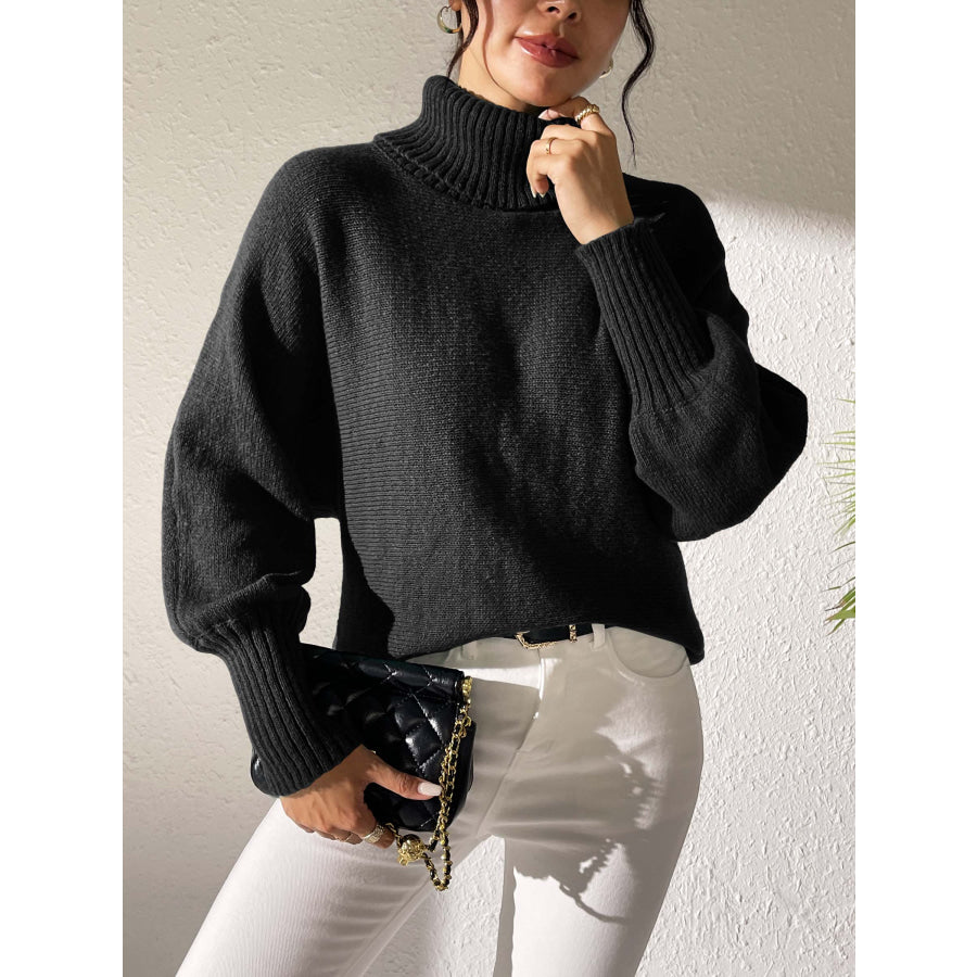 Turtleneck Long Sleeve Sweater Black / S Apparel and Accessories