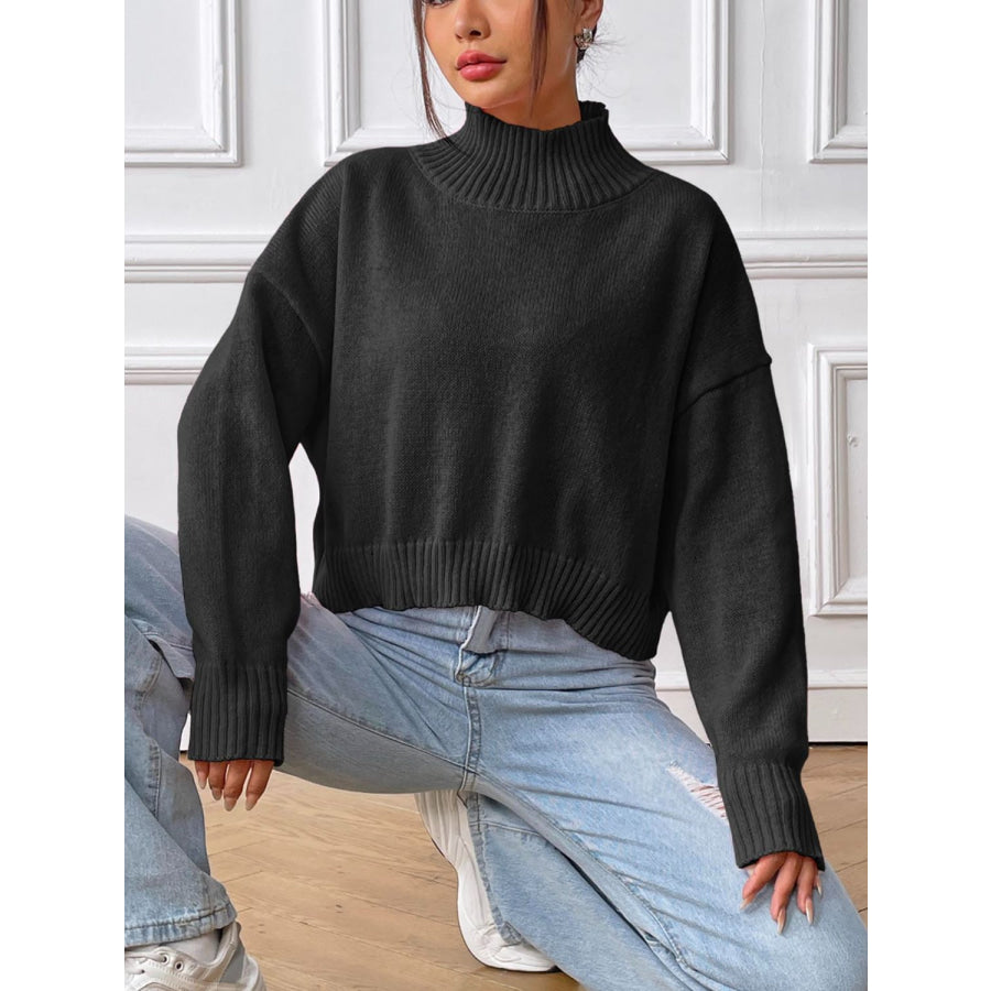 Turtleneck Long Sleeve Sweater Black / S Apparel and Accessories