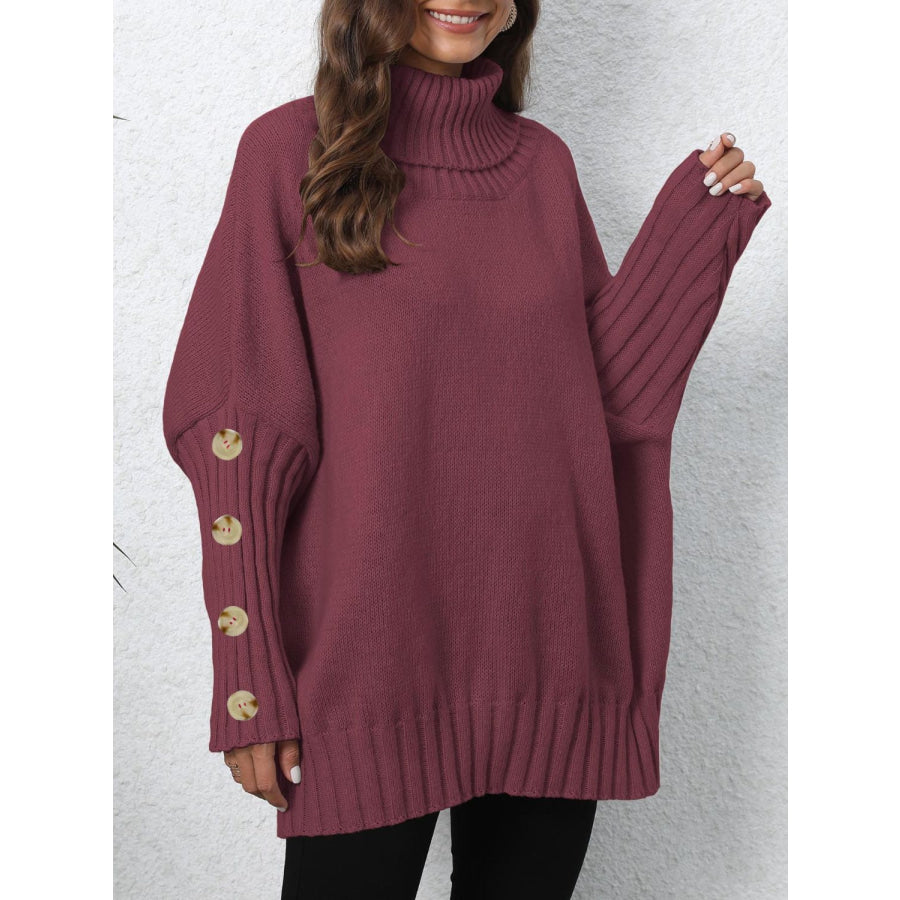 Turtleneck Long Sleeve Sweater Burgundy / One Size Apparel and Accessories