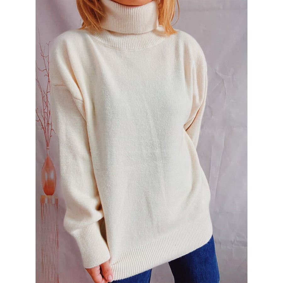 Turtleneck Long Sleeve Sweater Cream / One Size Clothing