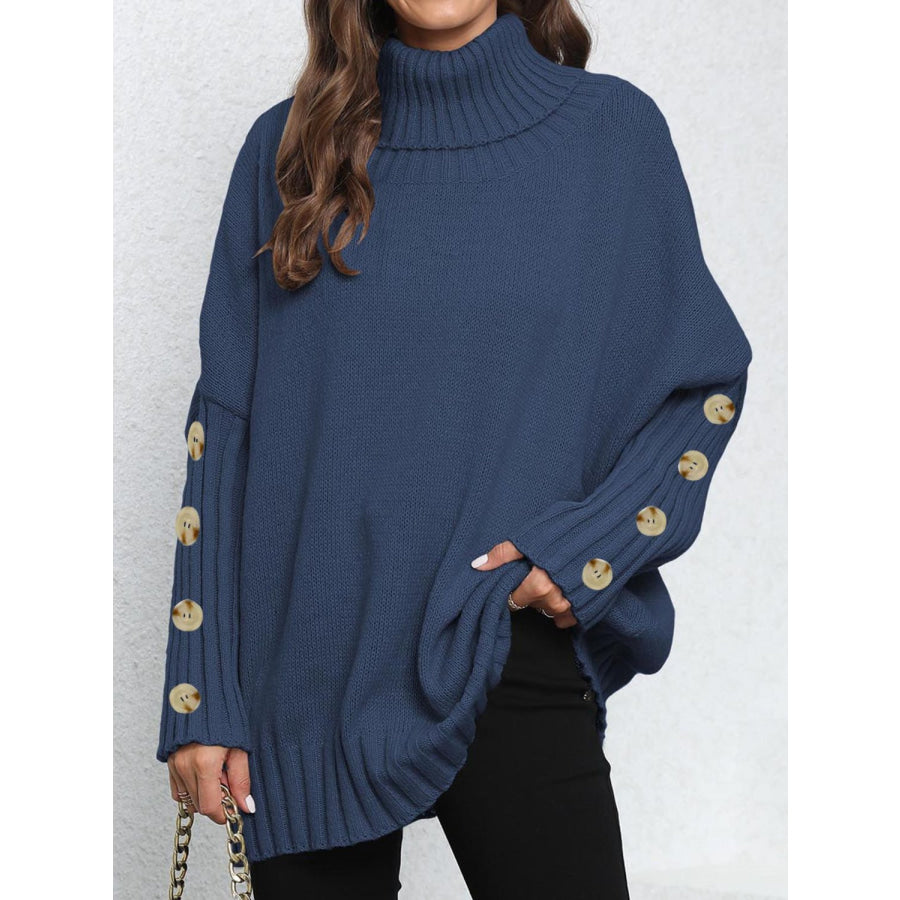 Turtleneck Long Sleeve Sweater Dark Blue / One Size Apparel and Accessories