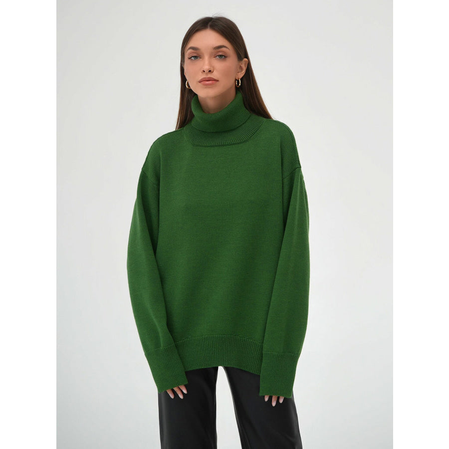 Turtleneck Long Sleeve Sweater Dark Green / S Apparel and Accessories