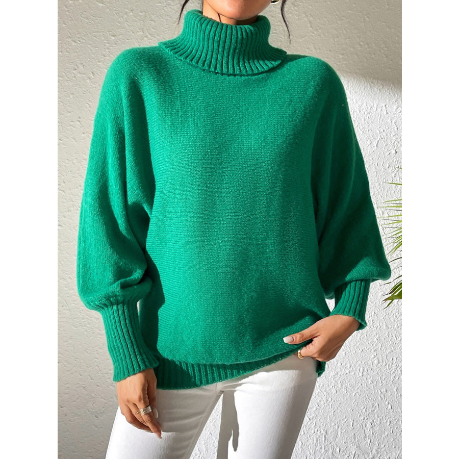 Turtleneck Long Sleeve Sweater Dark Green / S Apparel and Accessories