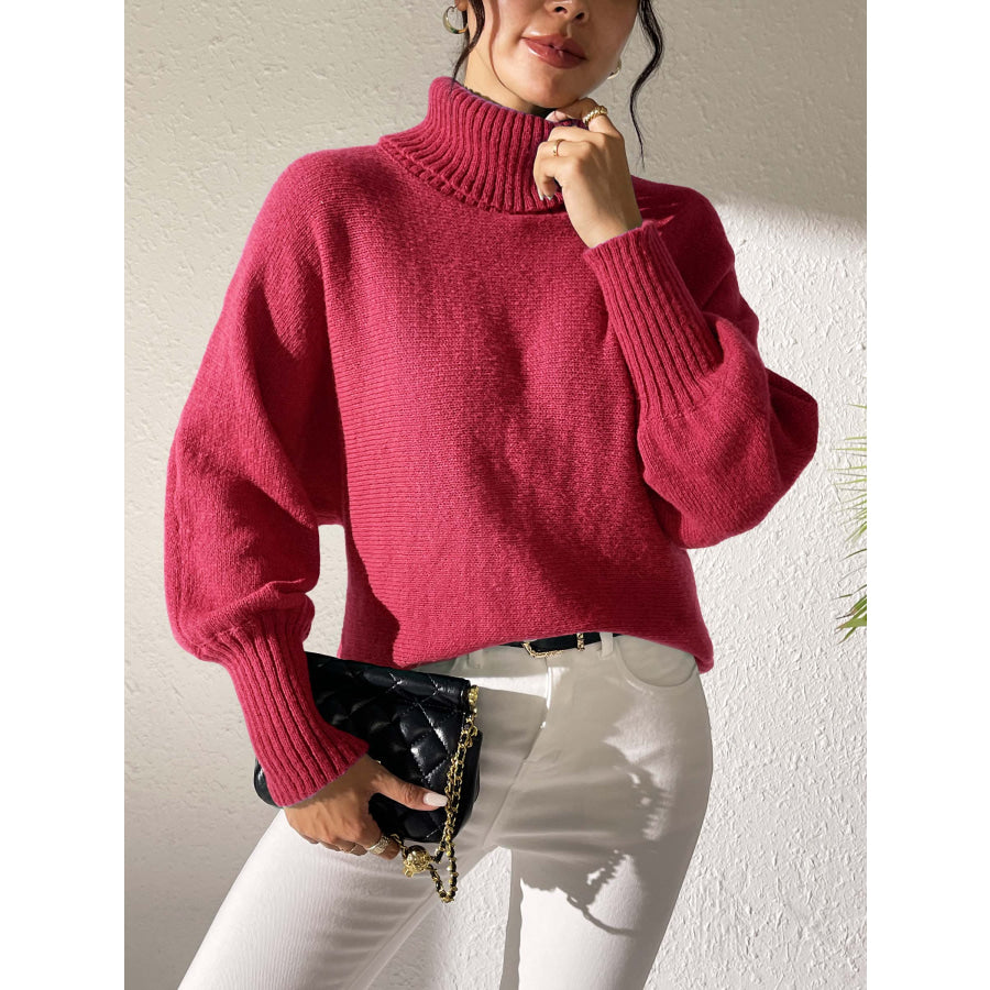 Turtleneck Long Sleeve Sweater Deep Red / S Apparel and Accessories