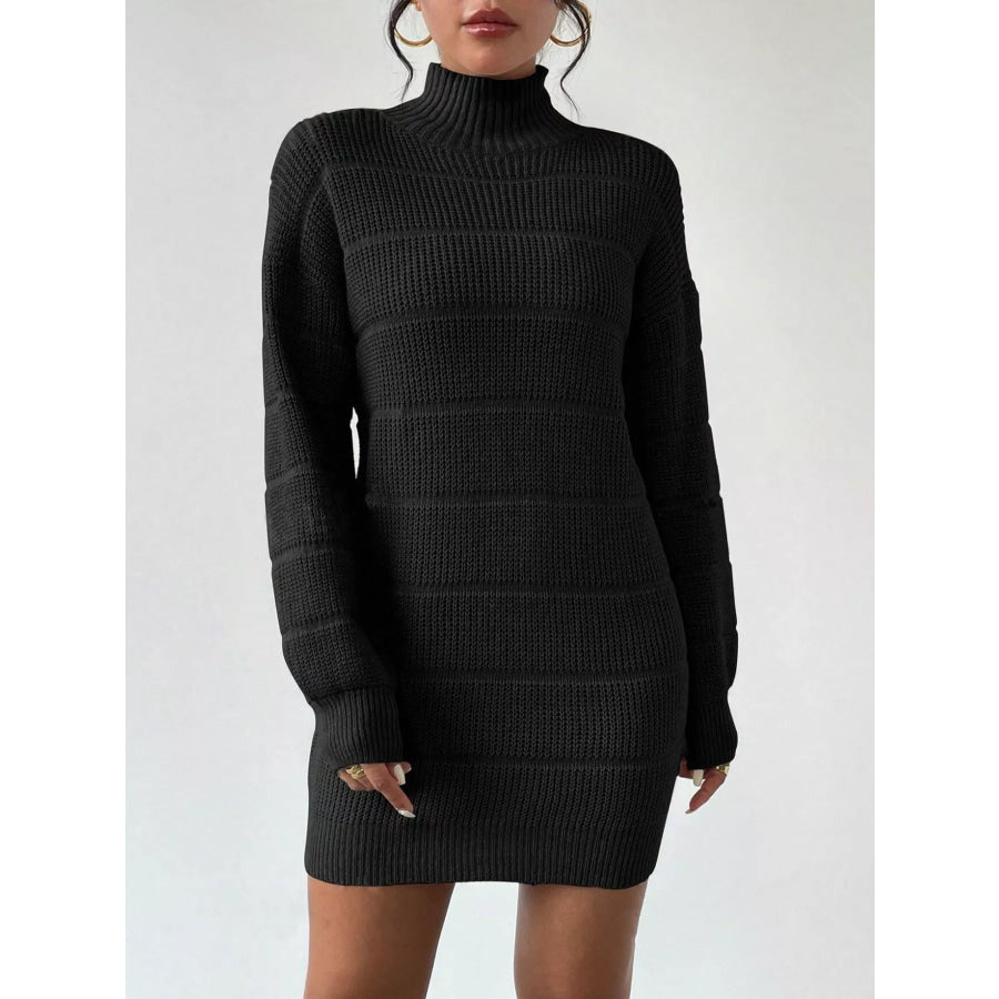 Turtleneck Long Sleeve Sweater Dress Black / S Apparel and Accessories