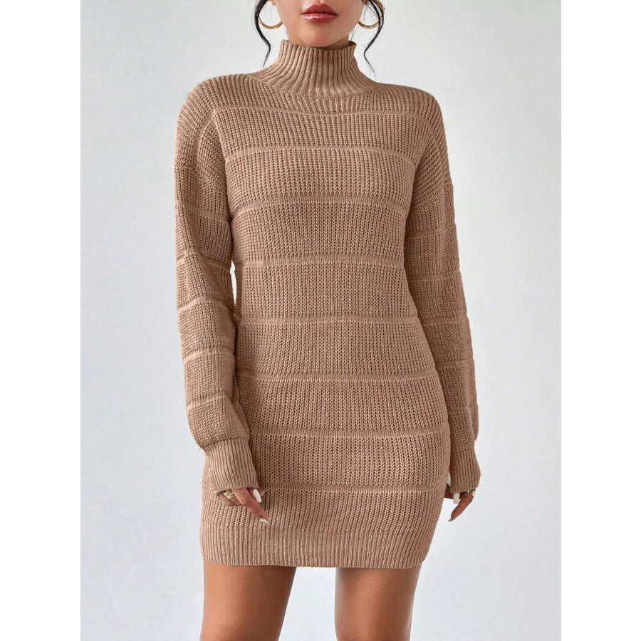 Turtleneck Long Sleeve Sweater Dress Khaki / S Apparel and Accessories