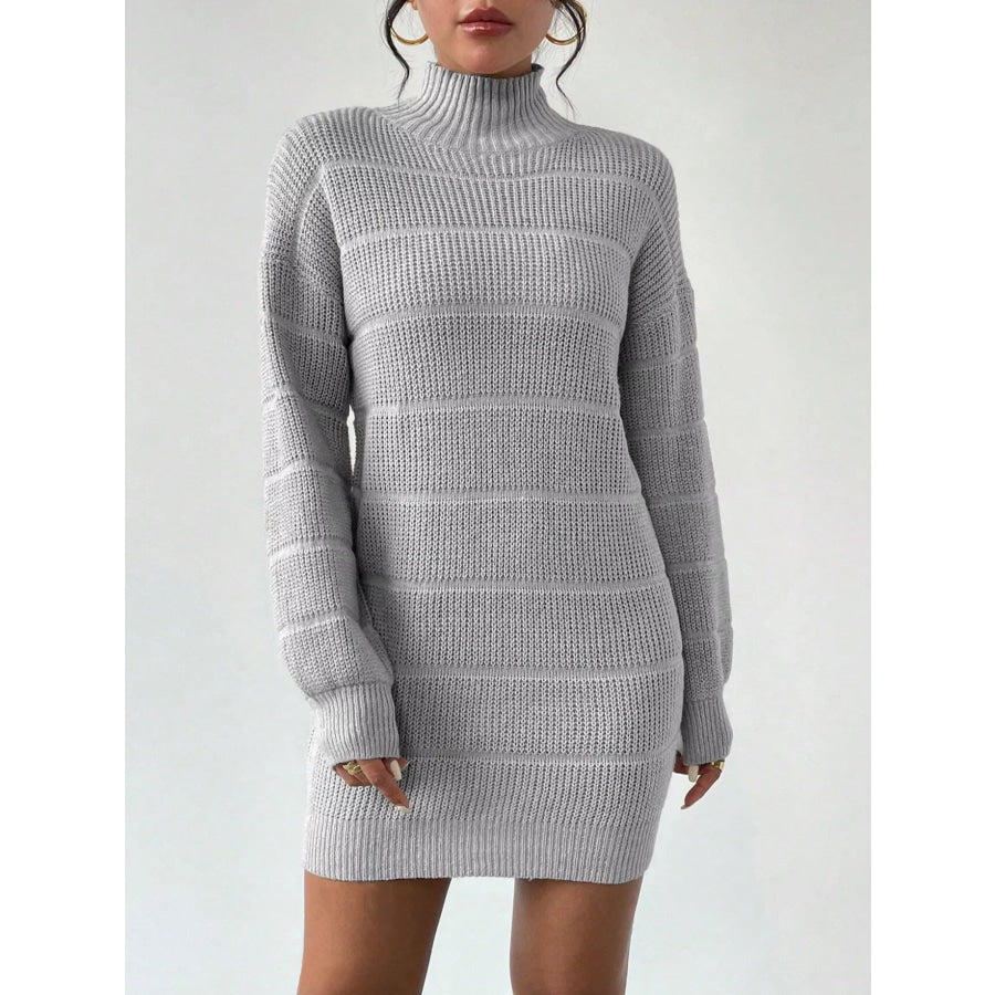 Turtleneck Long Sleeve Sweater Dress Light Gray / S Apparel and Accessories
