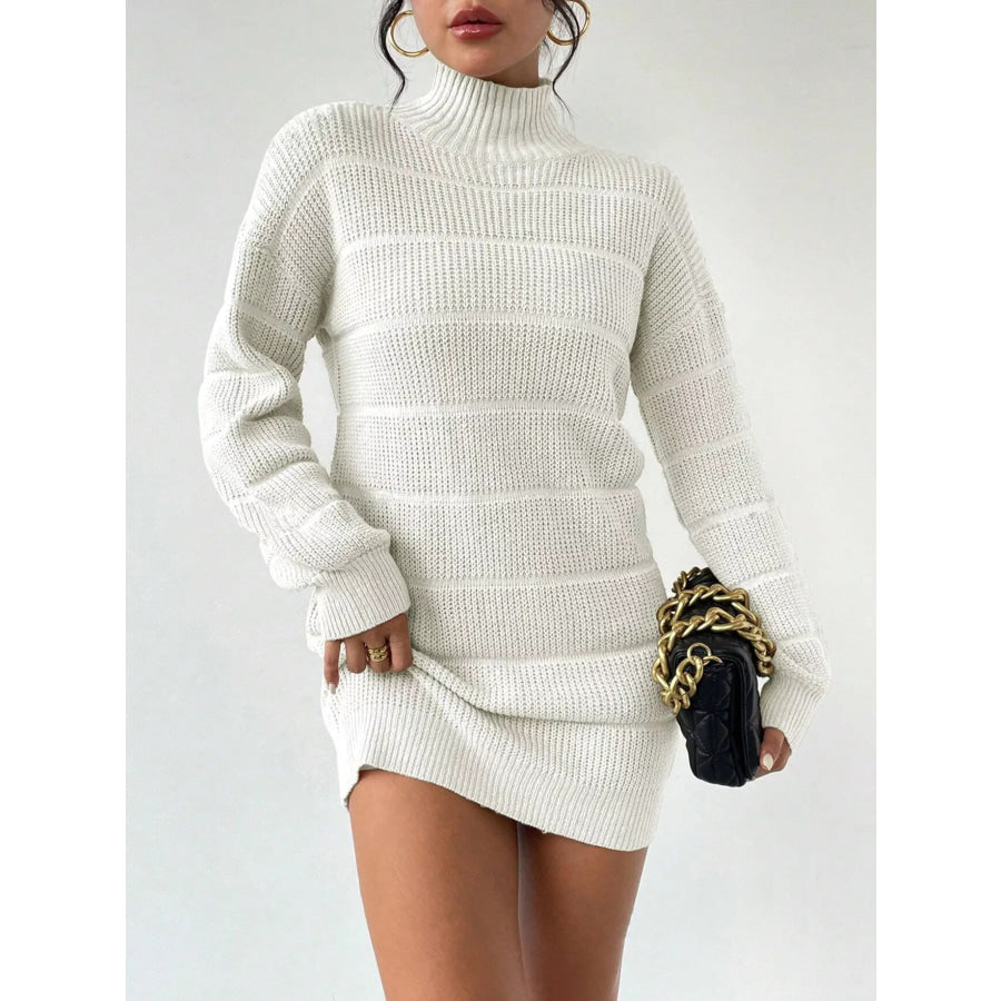 Turtleneck Long Sleeve Sweater Dress White / S Apparel and Accessories