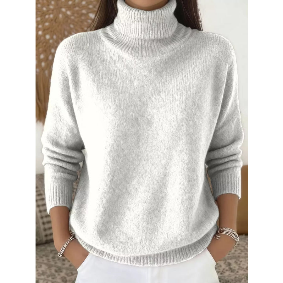 Turtleneck Long Sleeve Sweater Gray / S Apparel and Accessories