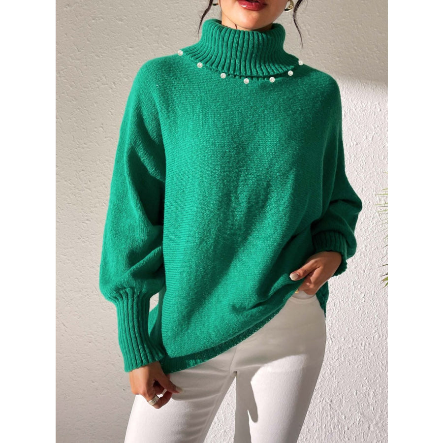 Turtleneck Long Sleeve Sweater Green / S Apparel and Accessories