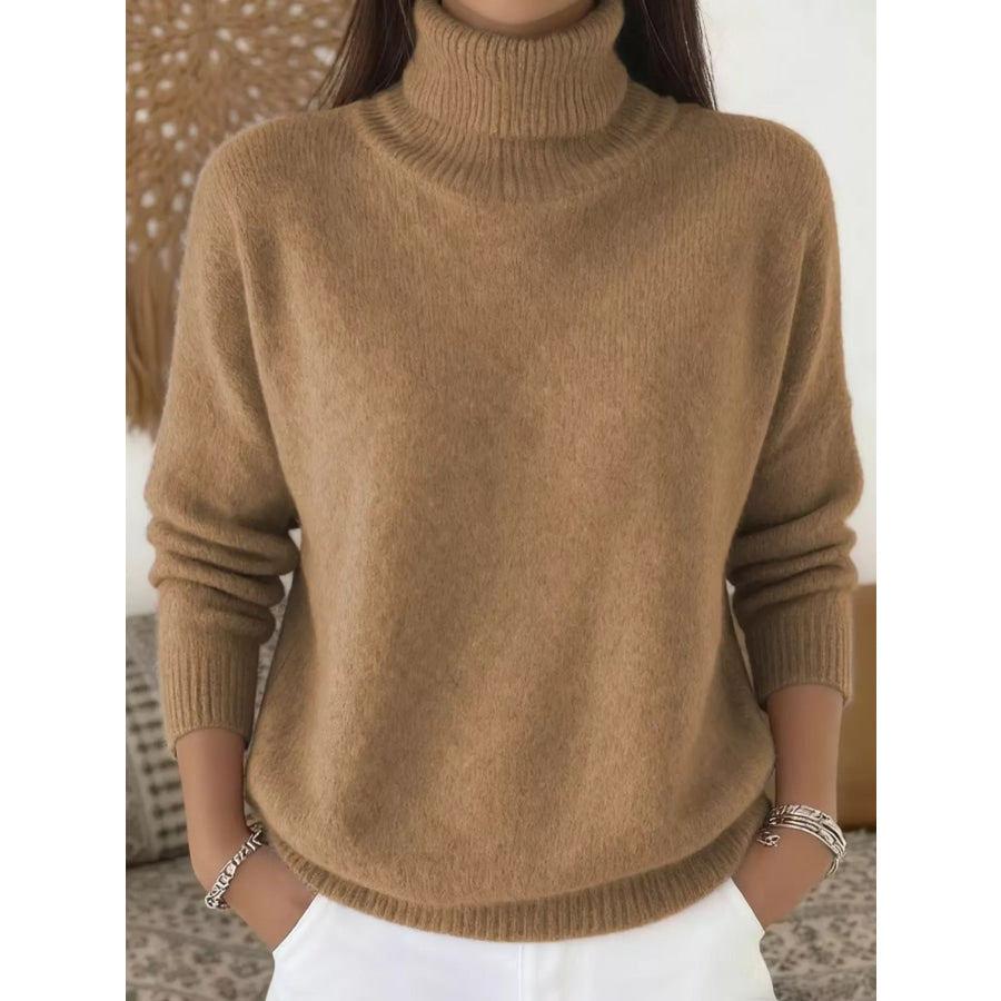 Turtleneck Long Sleeve Sweater Khaki / S Apparel and Accessories