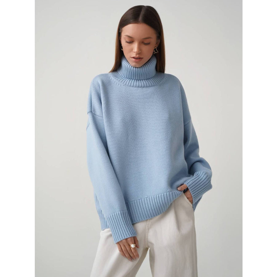 Turtleneck Long Sleeve Sweater Light Blue / S Apparel and Accessories