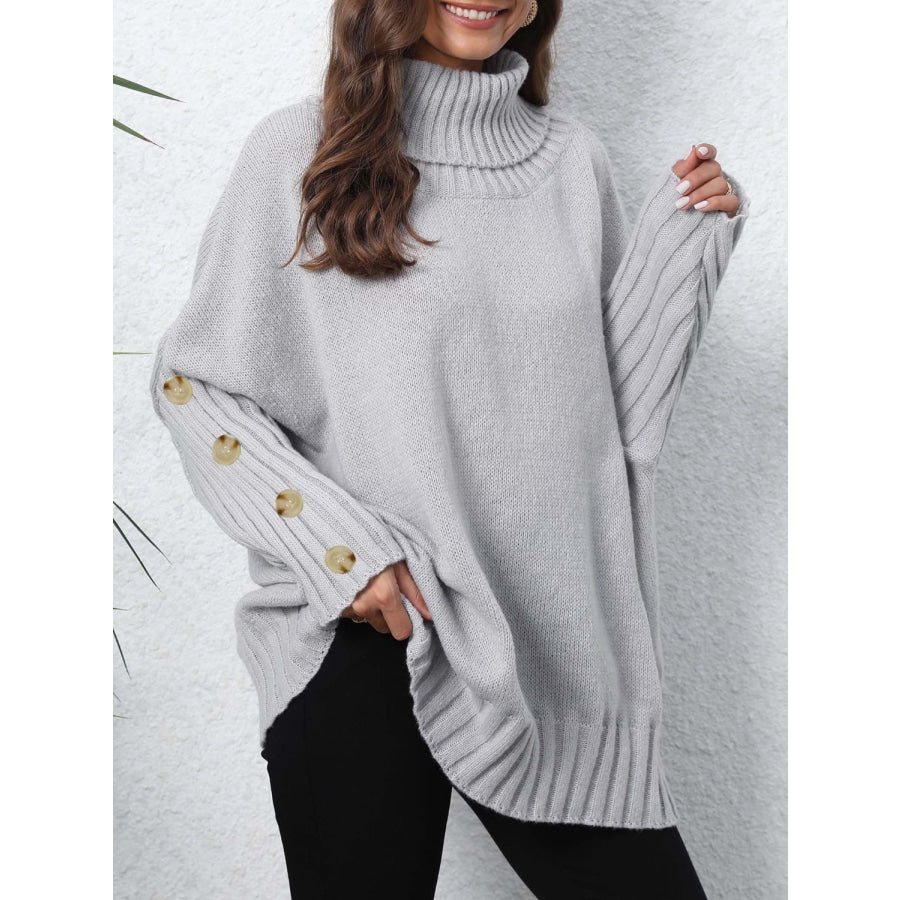 Turtleneck Long Sleeve Sweater Light Gray / One Size Apparel and Accessories