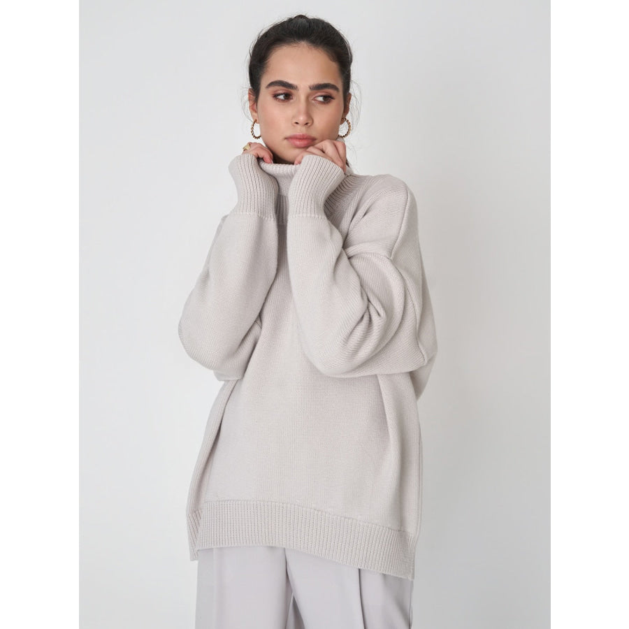 Turtleneck Long Sleeve Sweater Light Gray / S Apparel and Accessories