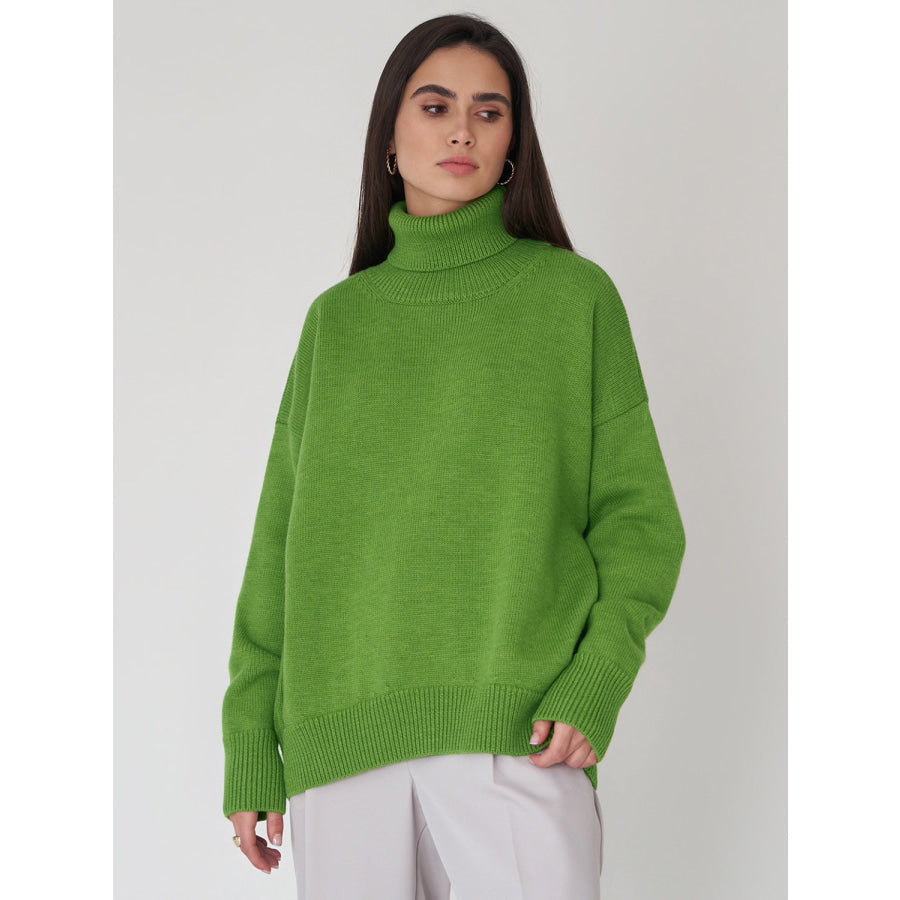 Turtleneck Long Sleeve Sweater Light Green / S Apparel and Accessories